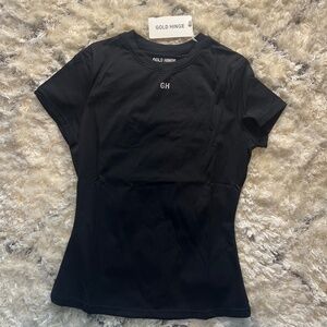 🖤 Gold Hinge Black Essential Full Length Short Sleeve Top Shirt